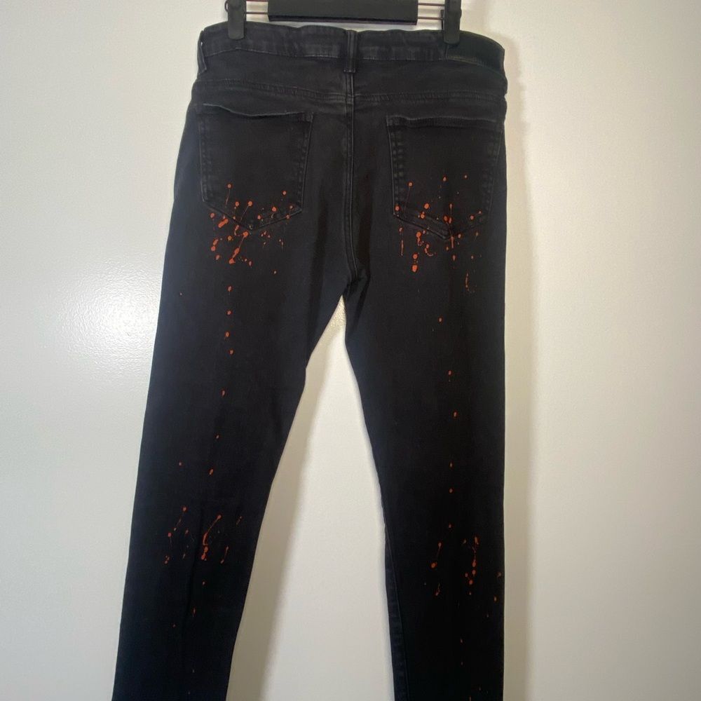Stylish Repaired Paint Black and Blue Distressed Skinny Jeans - Picture 8 of 9